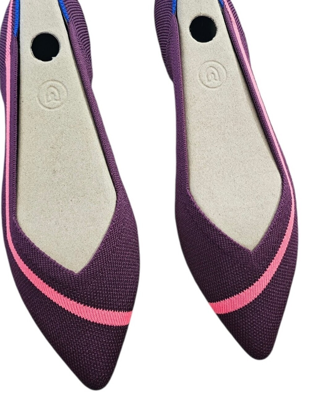 NEW Rothy’s The Point Toe Ballet Flat Slip-On in Maroon Neon Stripe Size W7 - Picture 3 of 6